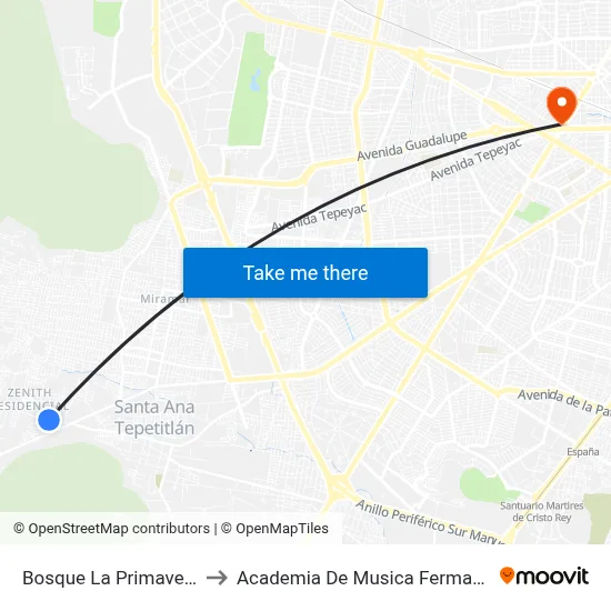 Bosque La Primavera to Academia De Musica Fermatta map