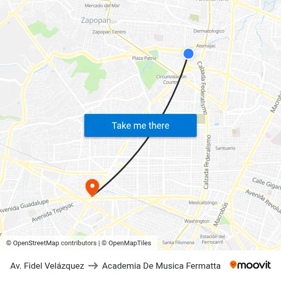 Av. Fidel Velázquez to Academia De Musica Fermatta map