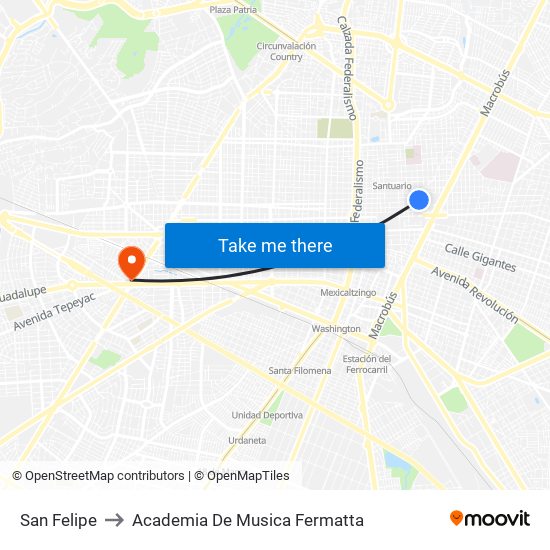 San Felipe to Academia De Musica Fermatta map