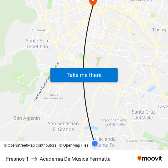 Fresnos 1 to Academia De Musica Fermatta map