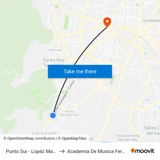 Punto Sur - López Mateos to Academia De Musica Fermatta map