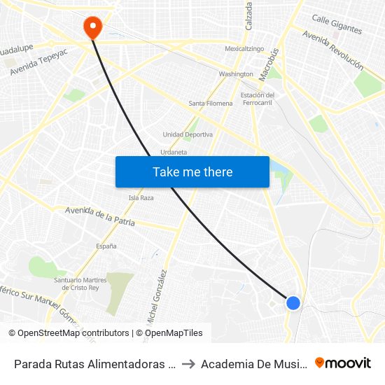 Parada Rutas Alimentadoras De Fray Angélico to Academia De Musica Fermatta map