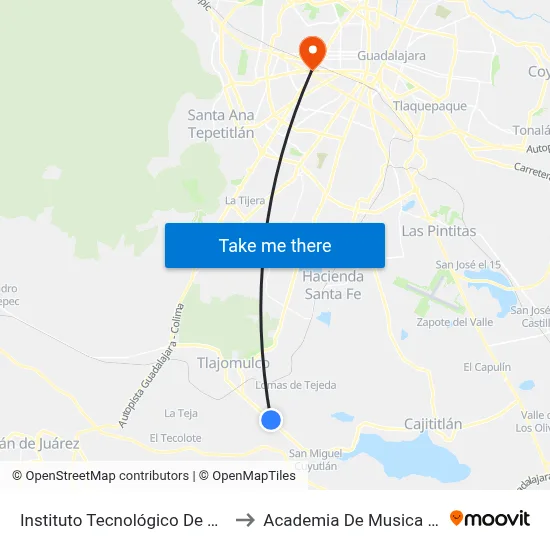 Instituto Tecnológico De Tlajomulco to Academia De Musica Fermatta map