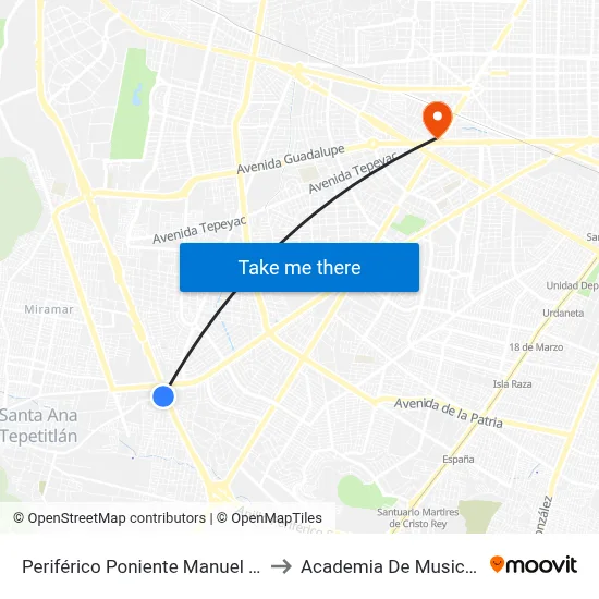 Periférico Poniente Manuel Gómez Morin to Academia De Musica Fermatta map