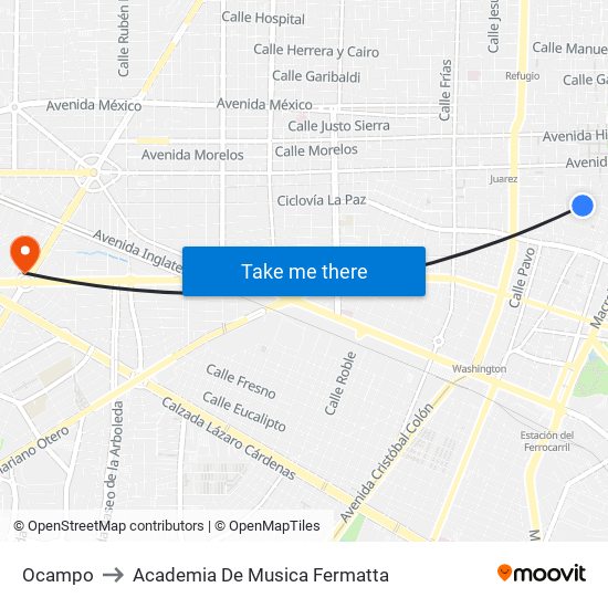 Ocampo to Academia De Musica Fermatta map