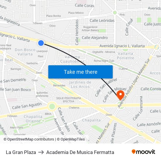 La Gran Plaza to Academia De Musica Fermatta map