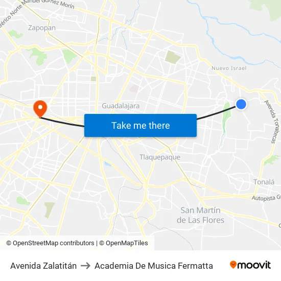 Avenida Zalatitán to Academia De Musica Fermatta map