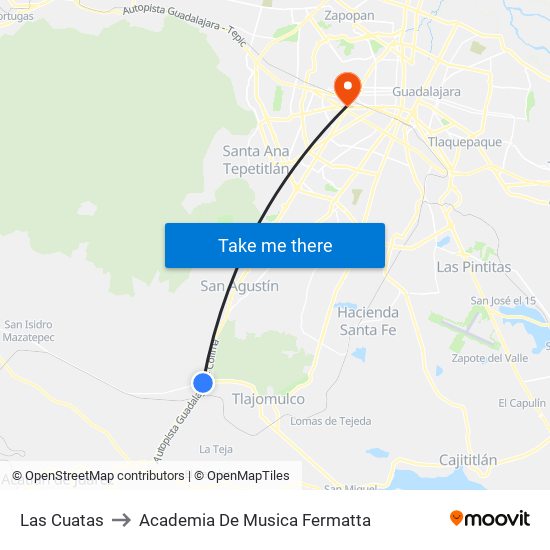 Las Cuatas to Academia De Musica Fermatta map