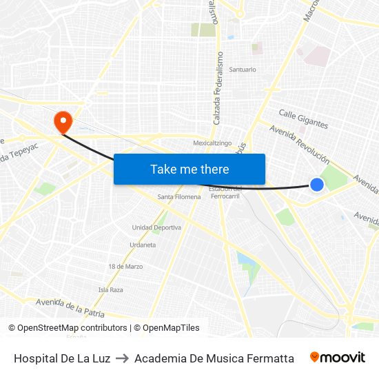 Hospital De La Luz to Academia De Musica Fermatta map