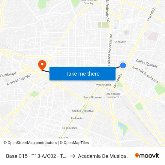 Base C15 - T13-A/C02 - T13-A/C03 to Academia De Musica Fermatta map