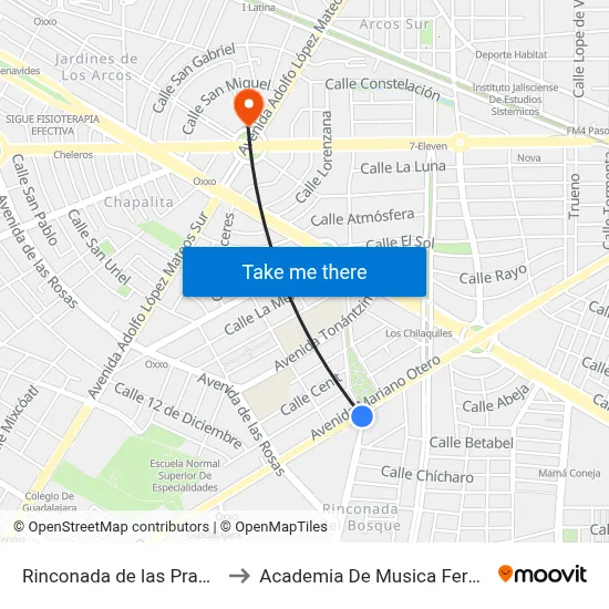 Rinconada de las Praderas to Academia De Musica Fermatta map