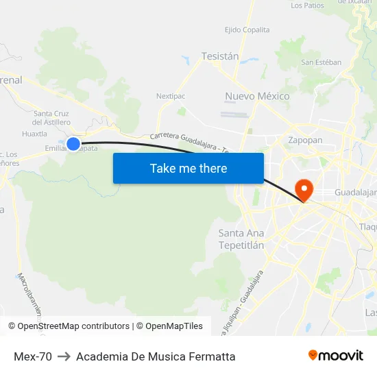 Mex-70 to Academia De Musica Fermatta map