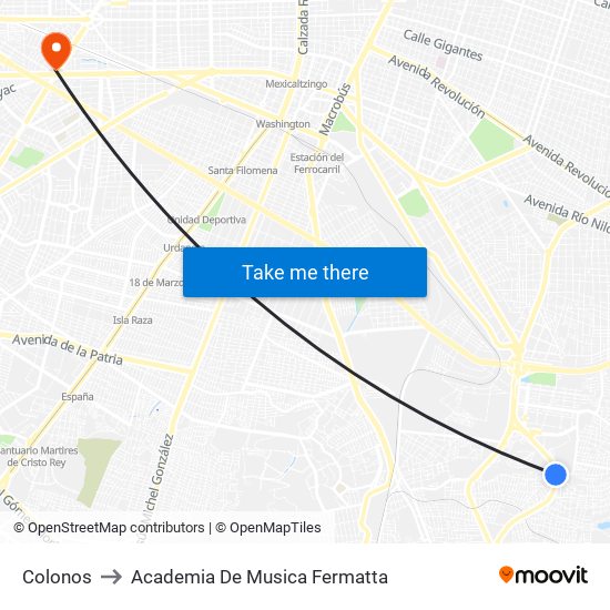 Colonos to Academia De Musica Fermatta map