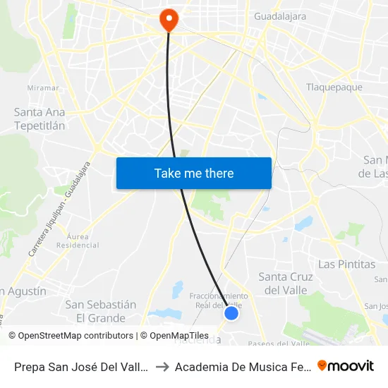 Prepa San José Del Valle Udeg to Academia De Musica Fermatta map