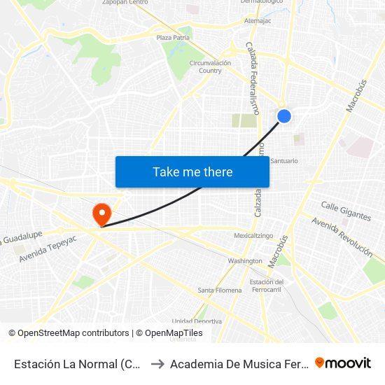 Estación La Normal (Cetram) to Academia De Musica Fermatta map