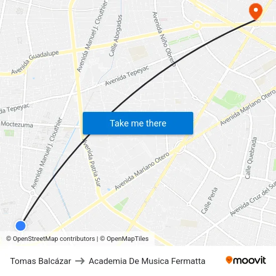 Tomas Balcázar to Academia De Musica Fermatta map