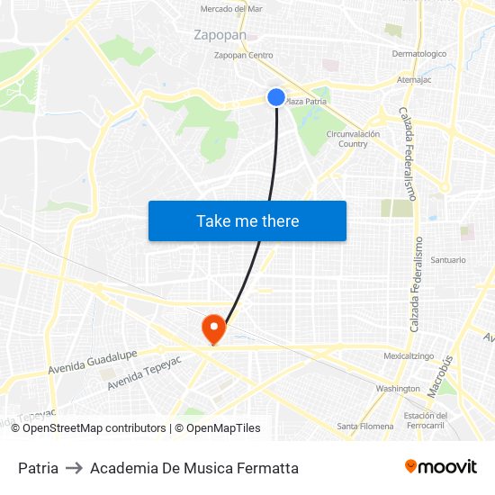 Patria to Academia De Musica Fermatta map