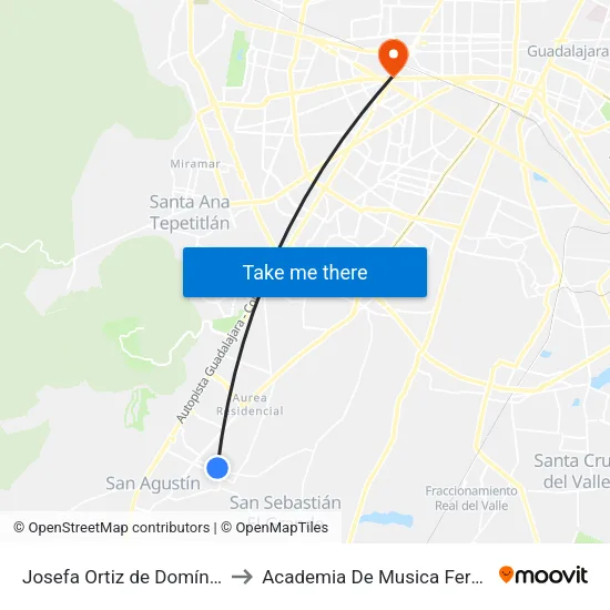 Josefa Ortiz de Domínguez to Academia De Musica Fermatta map