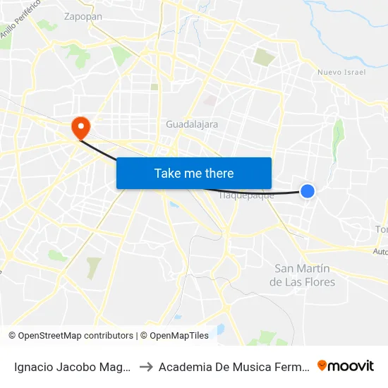 Ignacio Jacobo Magaña to Academia De Musica Fermatta map