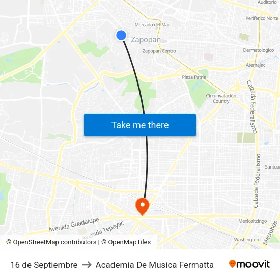 16 de Septiembre to Academia De Musica Fermatta map