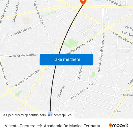 Vicente Guerrero to Academia De Musica Fermatta map