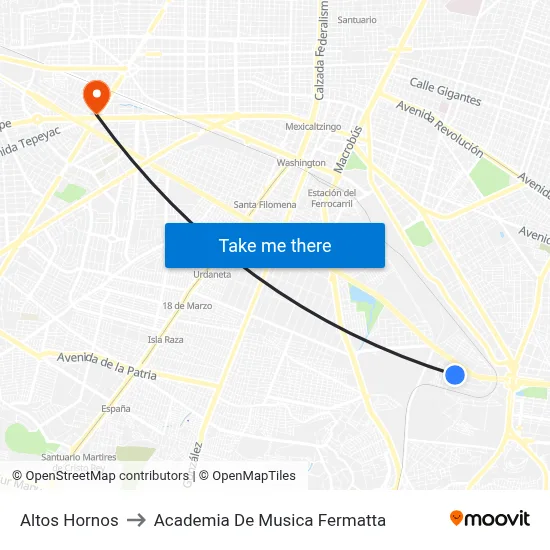 Altos Hornos to Academia De Musica Fermatta map