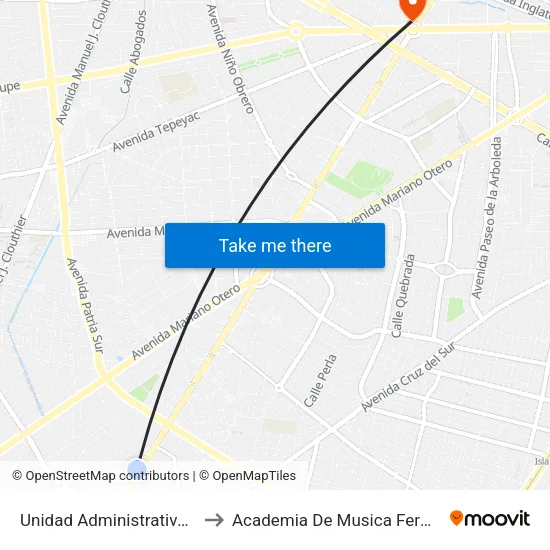 Unidad Administrativa Sur to Academia De Musica Fermatta map