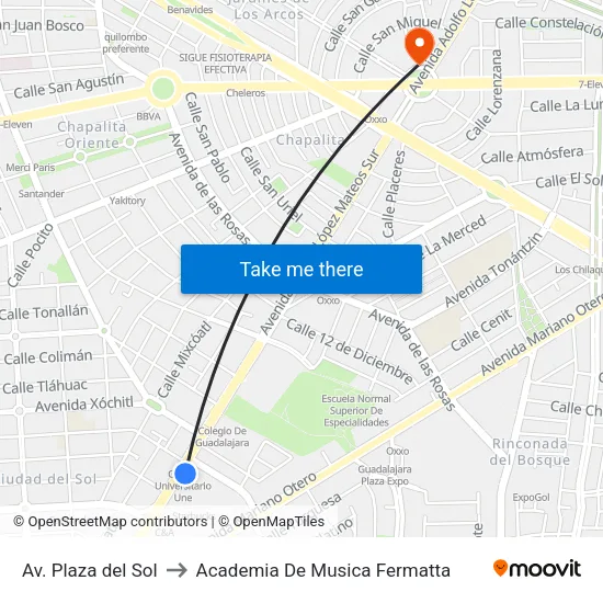Av. Plaza del Sol to Academia De Musica Fermatta map