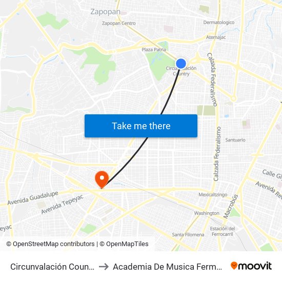 Circunvalación Country to Academia De Musica Fermatta map