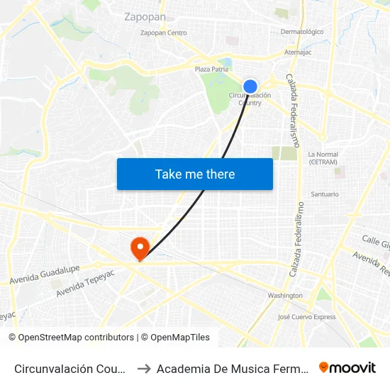 Circunvalación Country to Academia De Musica Fermatta map