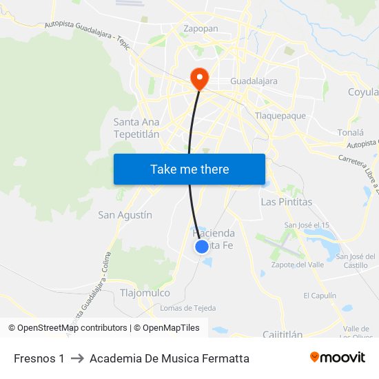 Fresnos 1 to Academia De Musica Fermatta map