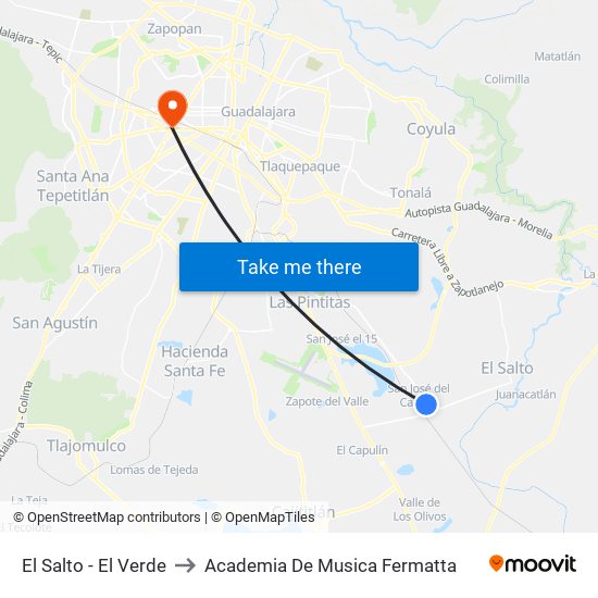El Salto - El Verde to Academia De Musica Fermatta map