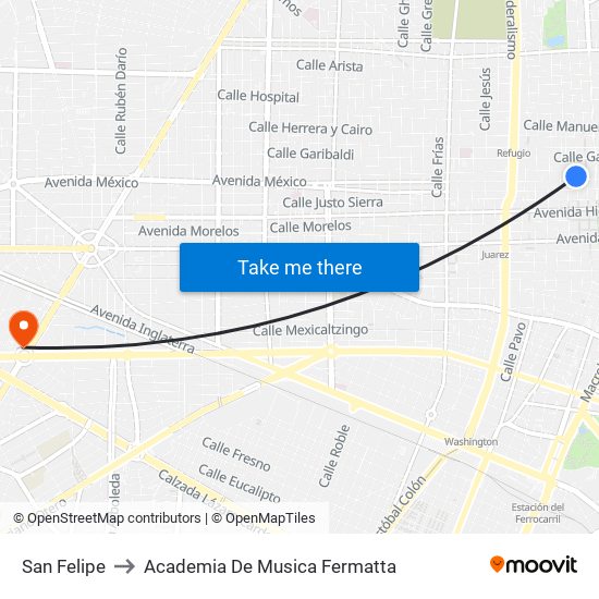 San Felipe to Academia De Musica Fermatta map