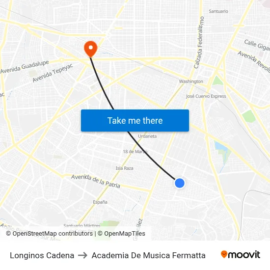 Longinos Cadena to Academia De Musica Fermatta map
