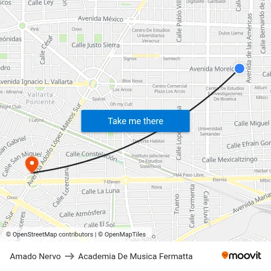 Amado Nervo to Academia De Musica Fermatta map