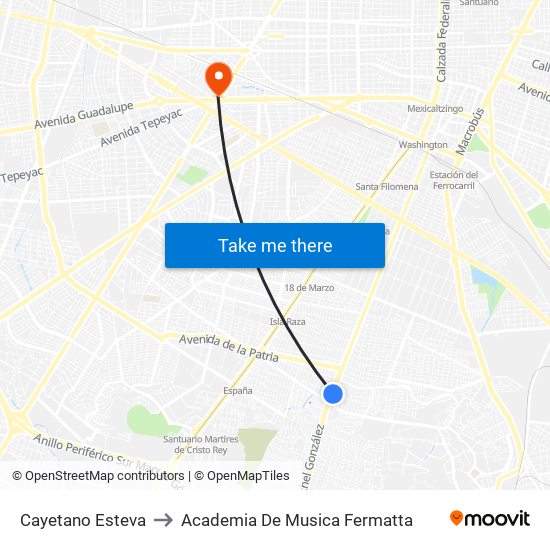 Cayetano Esteva to Academia De Musica Fermatta map