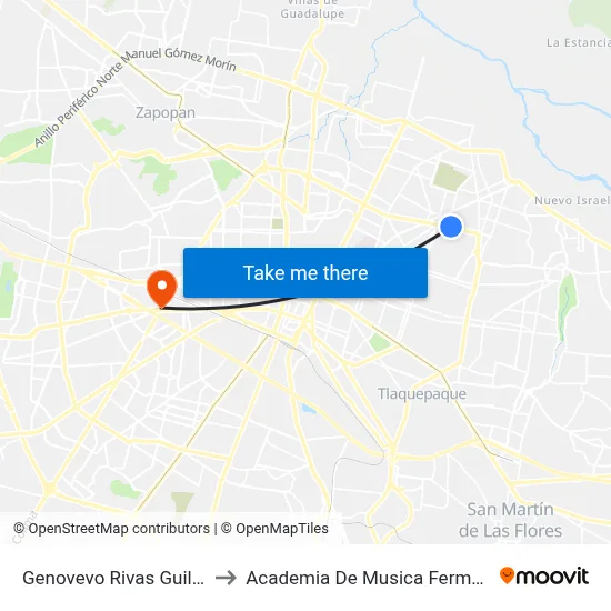 Genovevo Rivas Guillén to Academia De Musica Fermatta map