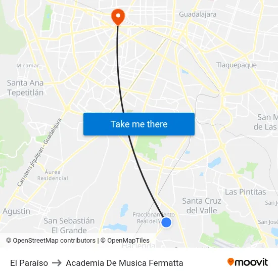 El Paraíso to Academia De Musica Fermatta map