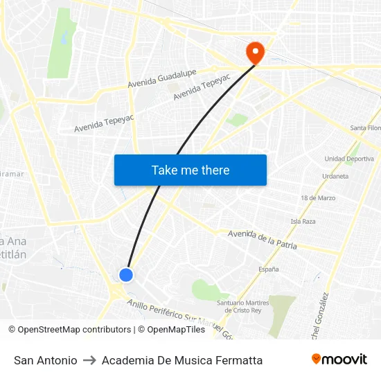 San Antonio to Academia De Musica Fermatta map