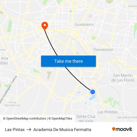 Las Pintas to Academia De Musica Fermatta map