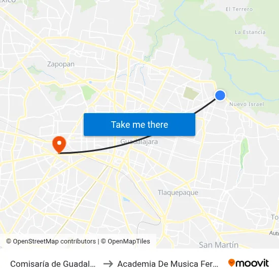 Comisaría de Guadalajara to Academia De Musica Fermatta map