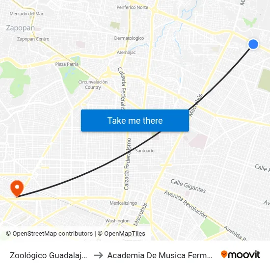 Zoológico Guadalajara to Academia De Musica Fermatta map