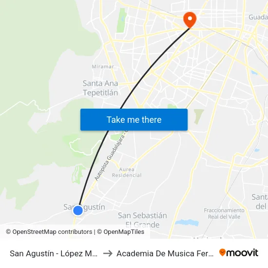 San Agustín - López Mateos to Academia De Musica Fermatta map