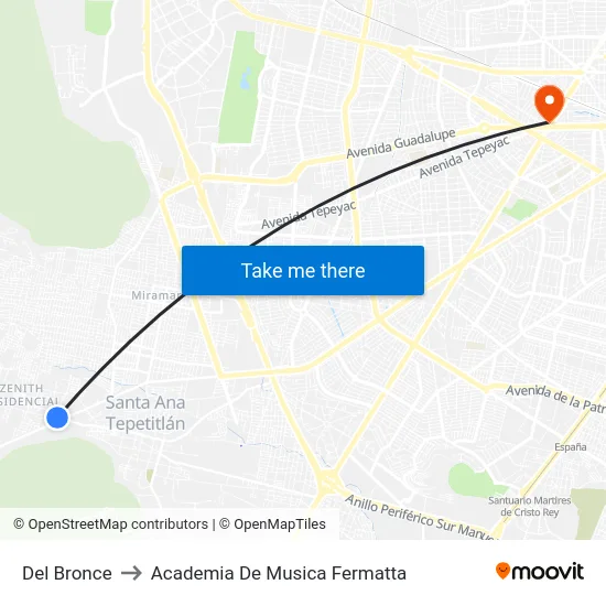 Del Bronce to Academia De Musica Fermatta map