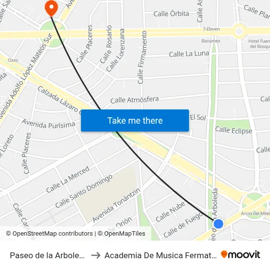 Paseo de la Arboleda to Academia De Musica Fermatta map