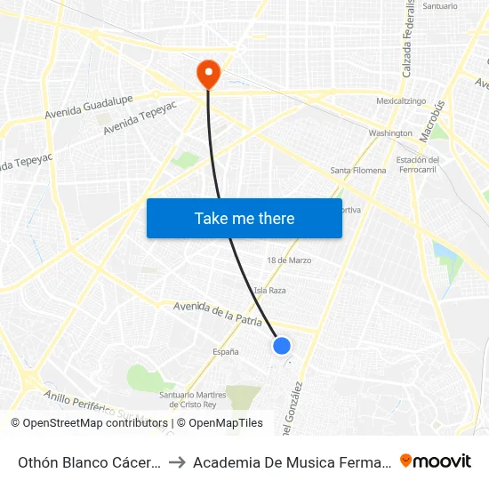 Othón Blanco Cáceres to Academia De Musica Fermatta map