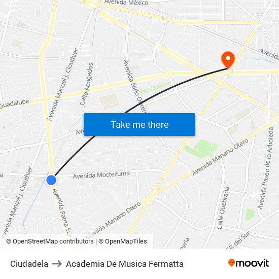 Ciudadela to Academia De Musica Fermatta map