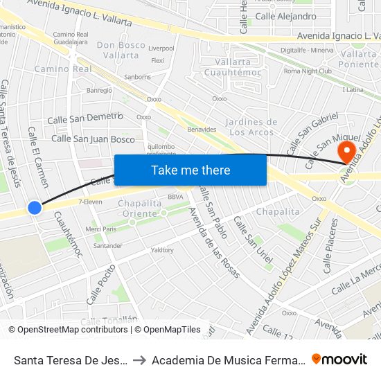 Santa Teresa De Jesús to Academia De Musica Fermatta map