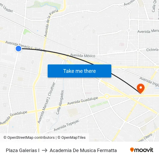 Plaza Galerías I to Academia De Musica Fermatta map