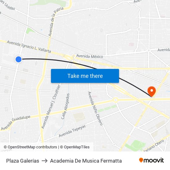 Plaza Galerías to Academia De Musica Fermatta map
